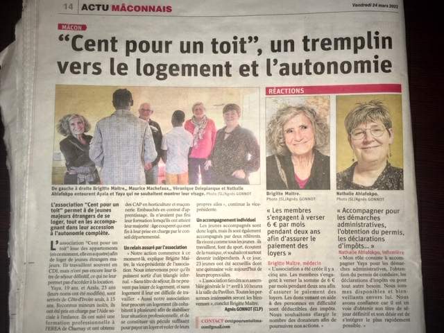 « Cent pour un toit » un tremplin vers le logement et l’autonomie. | Article dans le Journal de Saône-et-Loire.